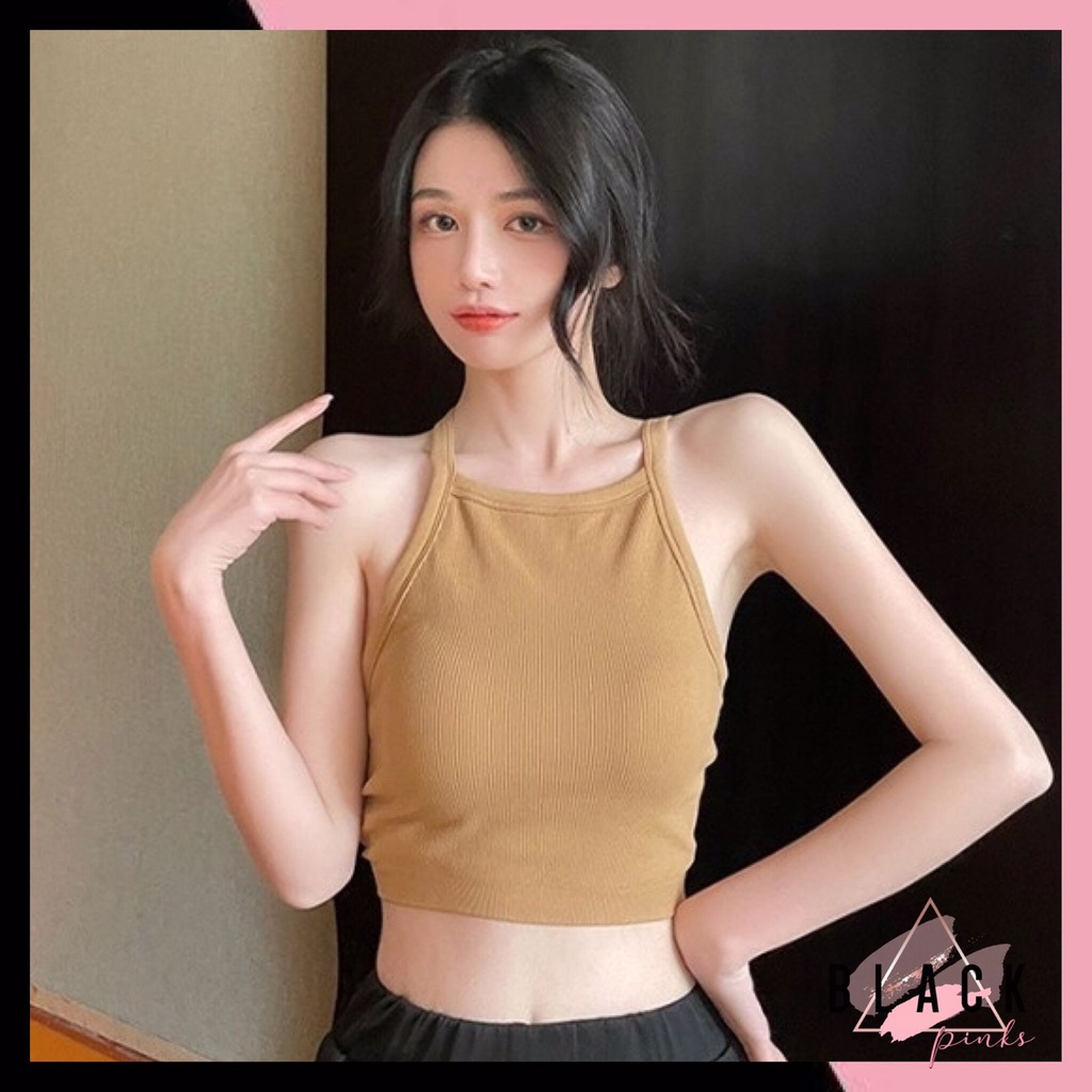 Blackpink TankTop Wanita Rajut Pakaian Dalam Atasan Halter Bergaris import 1245