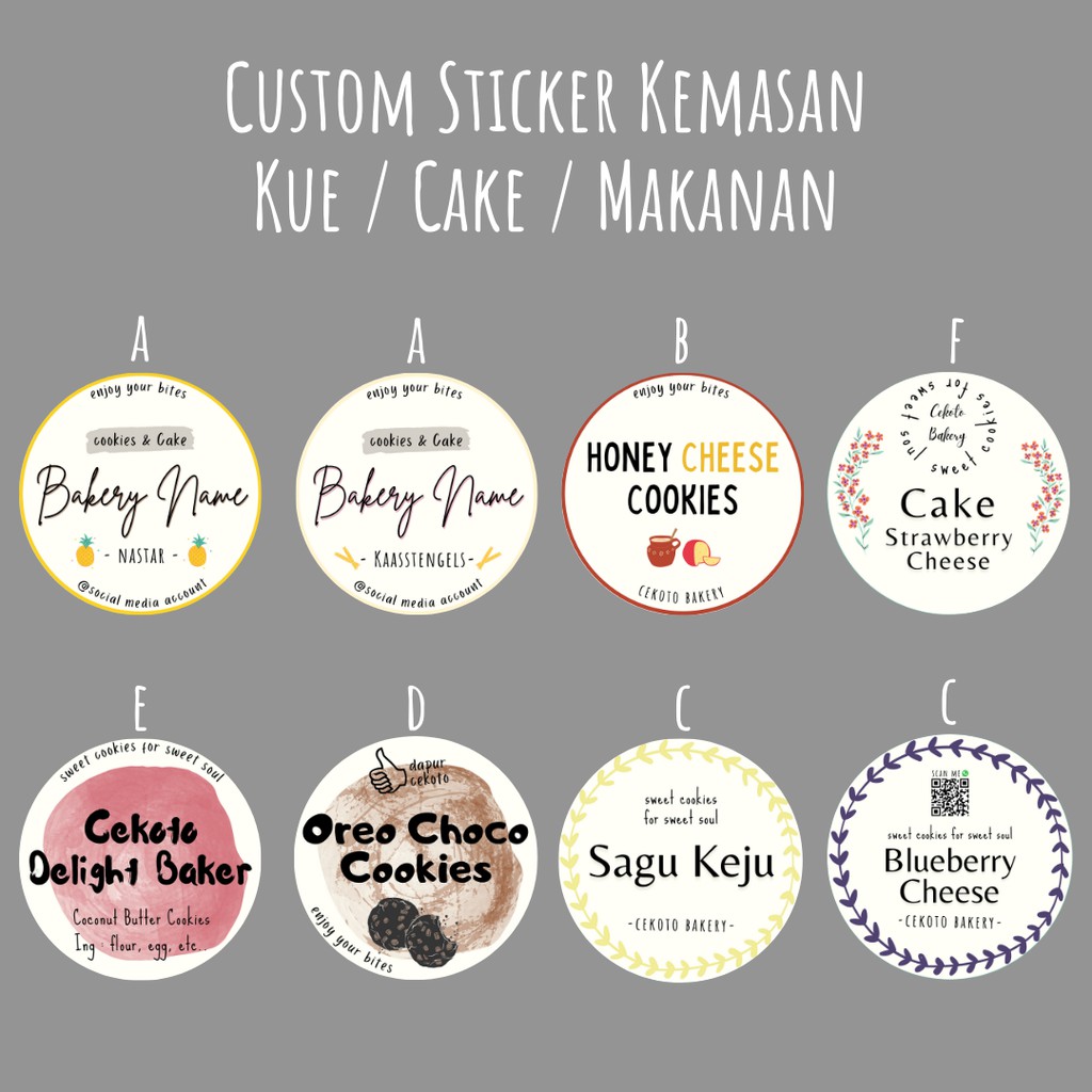 

Isi 100/70/40/28 Custom Sticker Bulat - Stiker Kemasan Makanan - Label Kue / Cake / Roti / Cookies