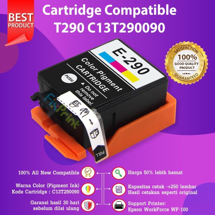 Tinta Epson T289 289 T290 290 Cartridge Printer WF100 Black Color