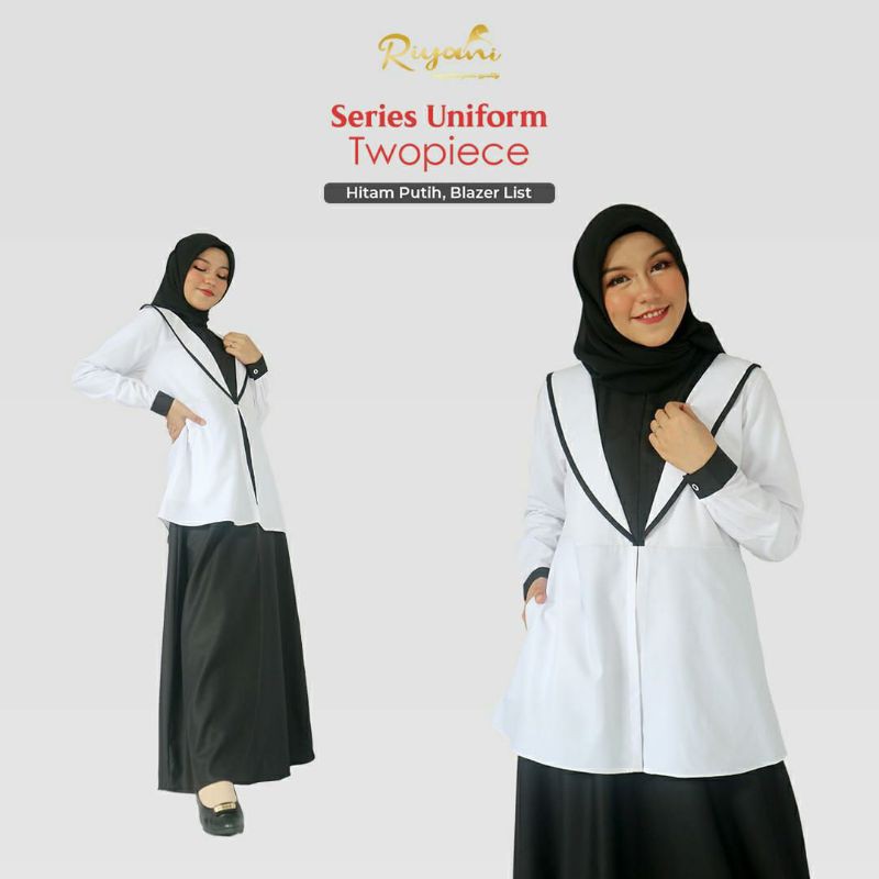 gamis hitam putih blazer list by Riyani