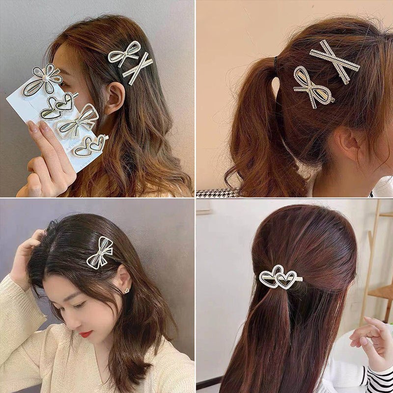 Jepit Rambut Bentuk Pita Aksen Mutiara Dan Berlian Gaya Korea Untuk Wanita
