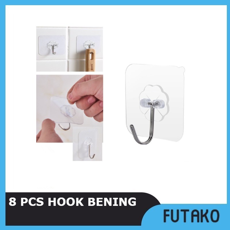 FUTAKO Gantungan Hook Dinding Tempel Gantungan Dapur Kamar Mandi ISI 8 PCS/ 1 PACK