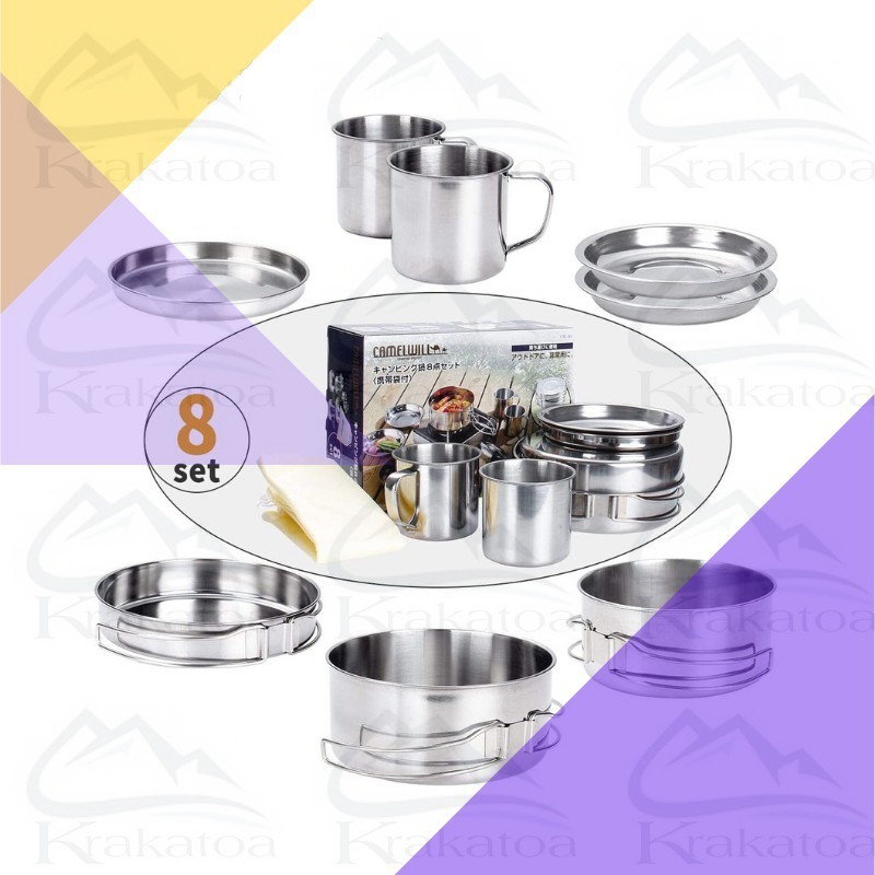 【COD】 Stainless Nesting Portable Cooking Set 8 in 1 + Gelas` Alat Masak Portabel` Makan Masakan