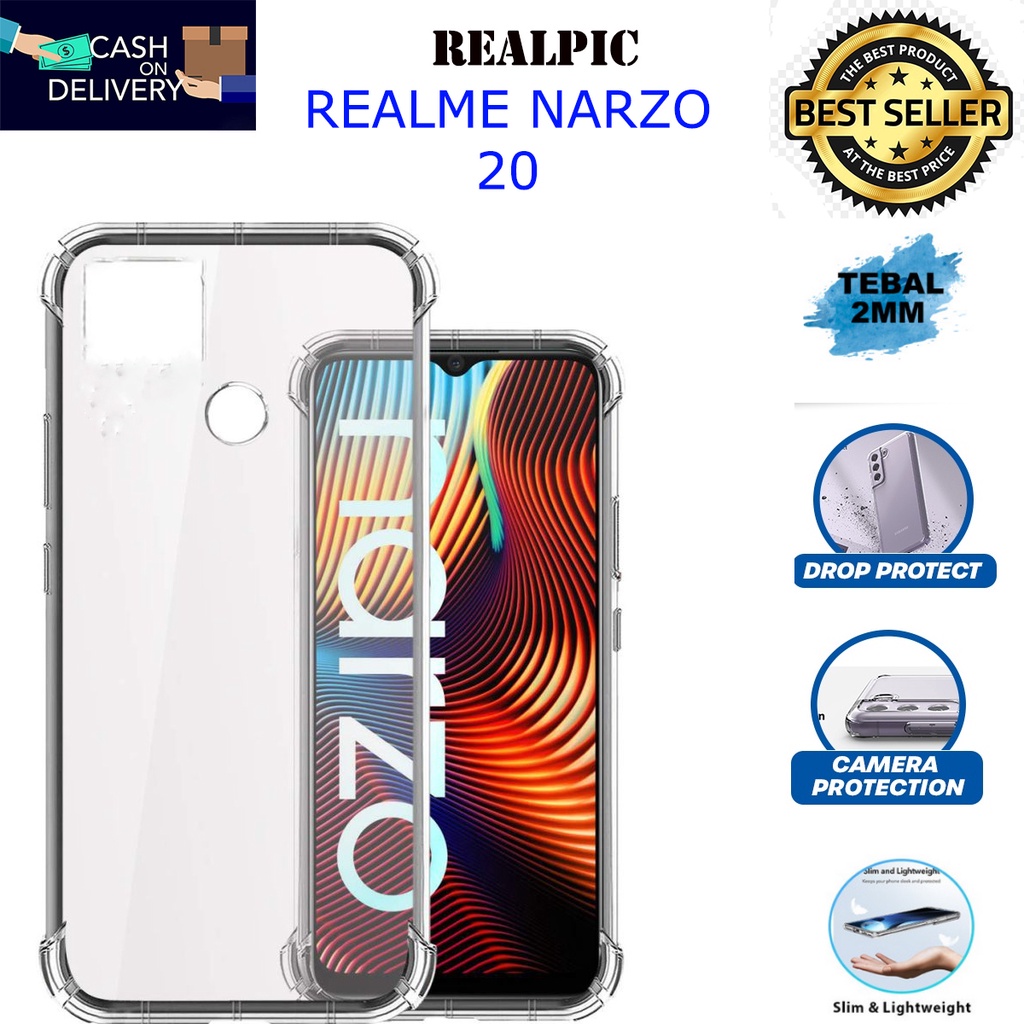 Case REALME Narzo 20 Casing Clear HD KETEBALAN 2MM BENING TRANSPARAN TPU Premium Softcase