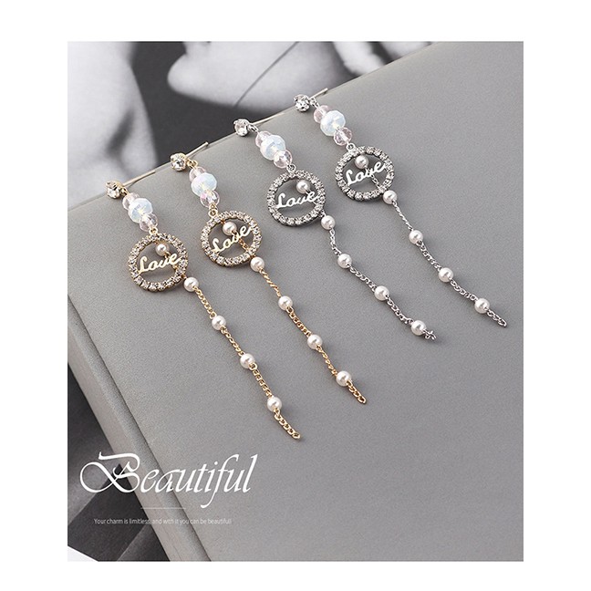 LRC Anting Tusuk Fashion 14k Gold Plated Gold Love Letter Small Circle Tassel S925 Silver Needle Ear