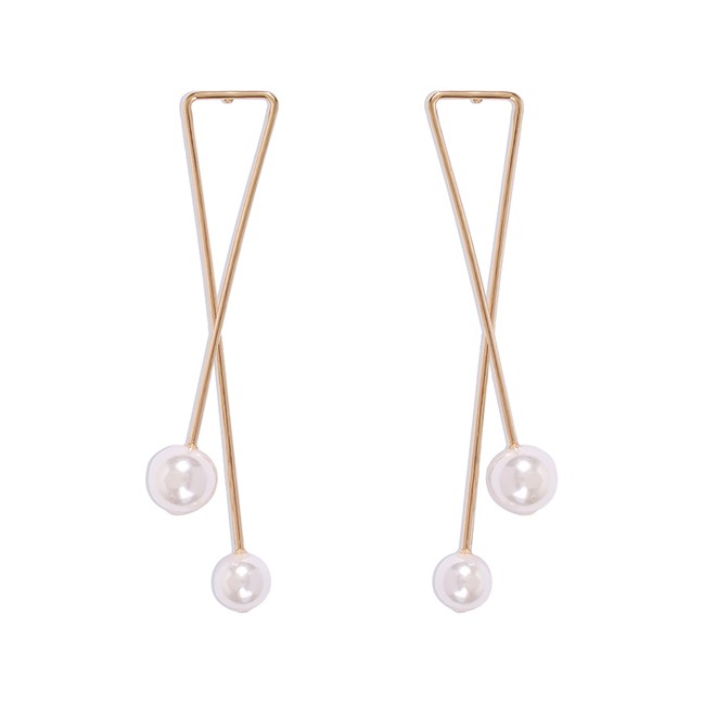 Anting Tusuk Fashion Golden Alloy Pearl Geometric Stud Earrings P94859