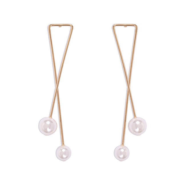 Anting Tusuk Fashion Golden Alloy Pearl Geometric Stud Earrings P94859