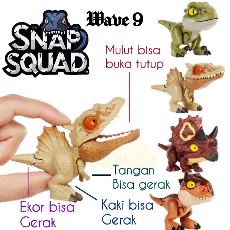 SNAP SQUAD jurassic world dino wave 9 dan 1 2 3 4 5 dinosaurus tangan lucu unyu-mulut bisa buka tutu
