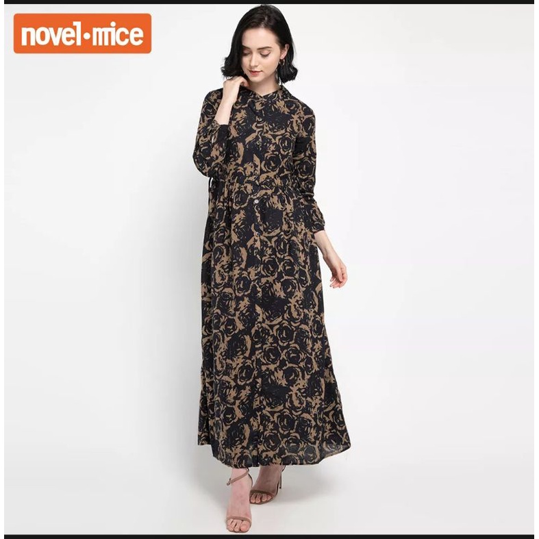 Novel Mice Le Rosetz Gamis Dress Katun Army khaki Beige cream krem coklat muda Wanita Remaja Pesta K