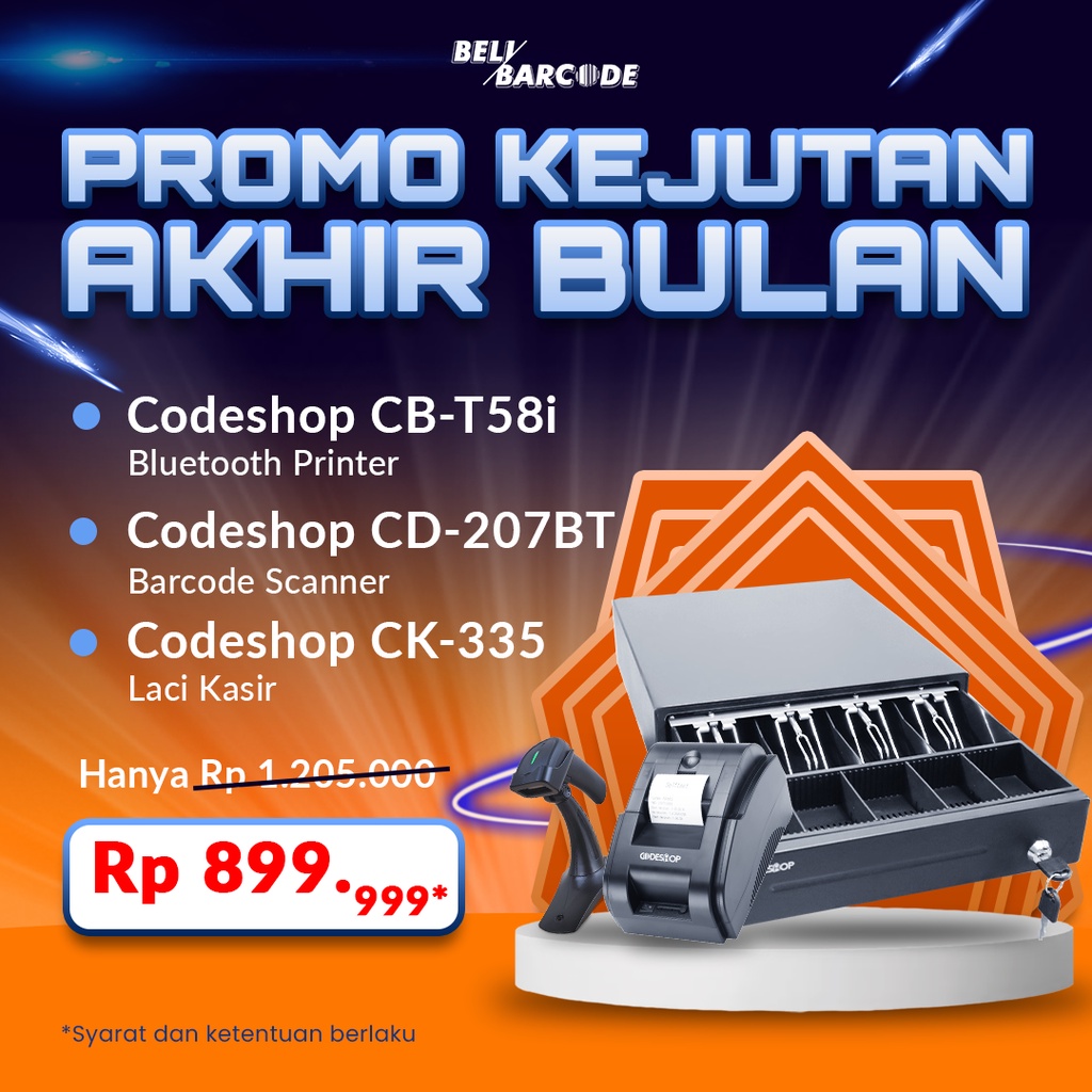 PAKET KASIR LENGKAP CODESHOP CD207BT + CBT58i + CK-335B ALL IN ONE POS