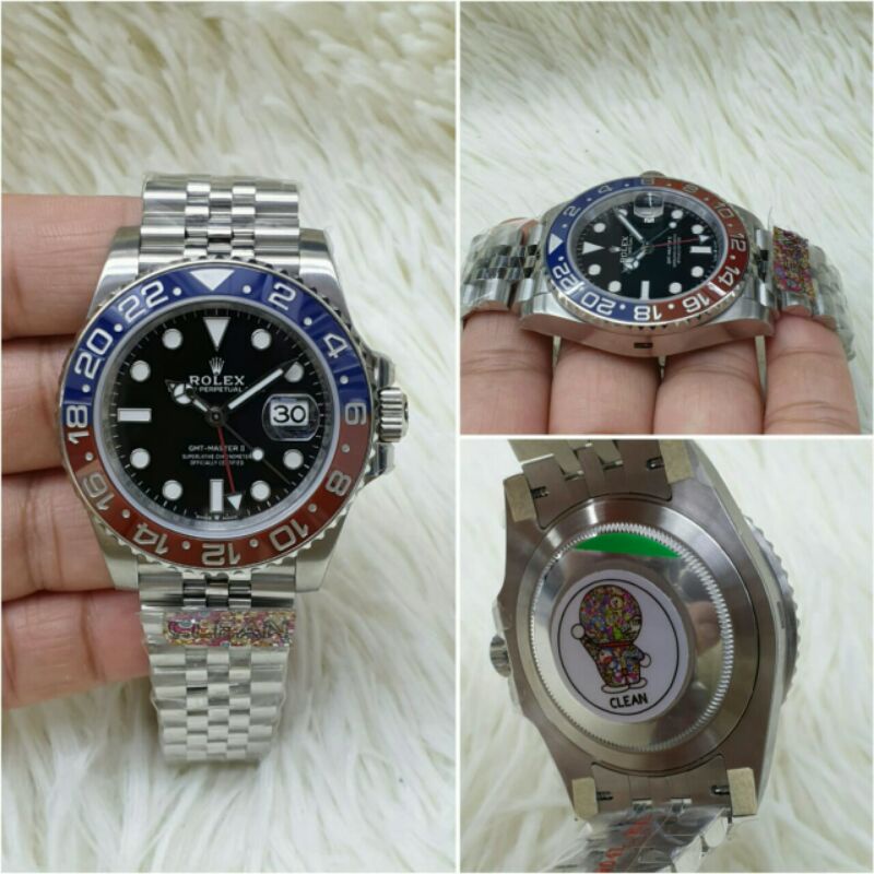 jam tangan pria rolex gmt pepsi mesin swiss automatic stainless kualitas original