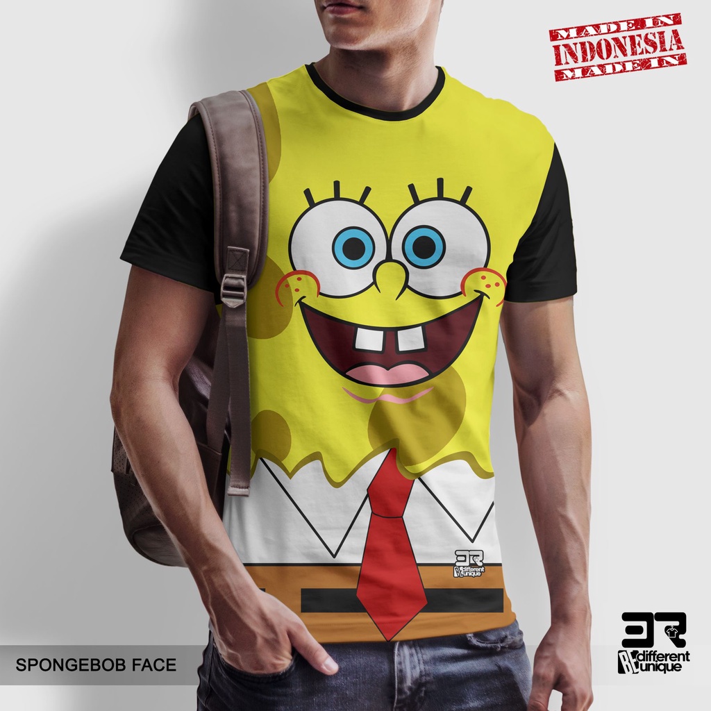 [ COD ] KAOS PRINTING GAMBAR SPONGEBOB SQUAREPANTS FACE - BAJU DISTRO ORIGINAL MOTIF KARTUN ANIMASI 