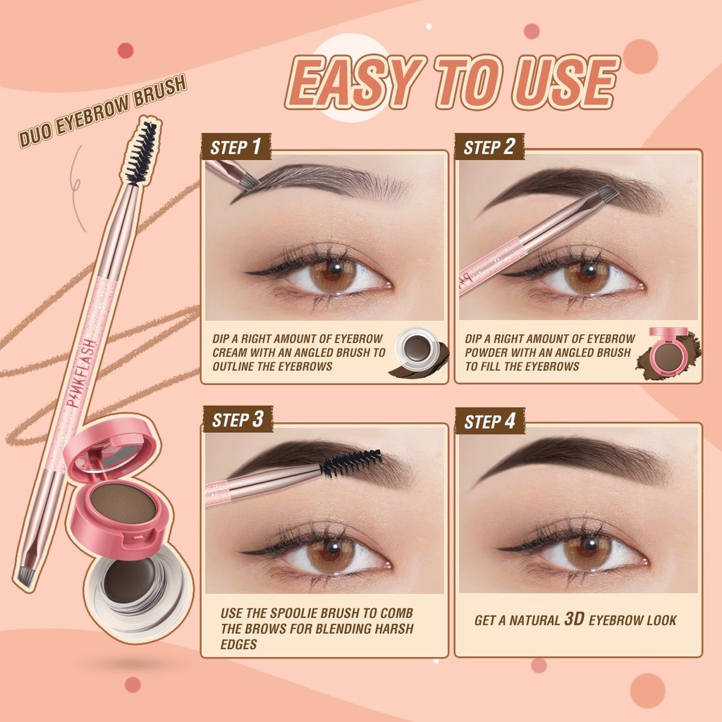 PINKFLASH Duo Effect Eyebrow Kit / 2in1 Eyebrow Cream &amp; Powder Gel Pomade Waterproof