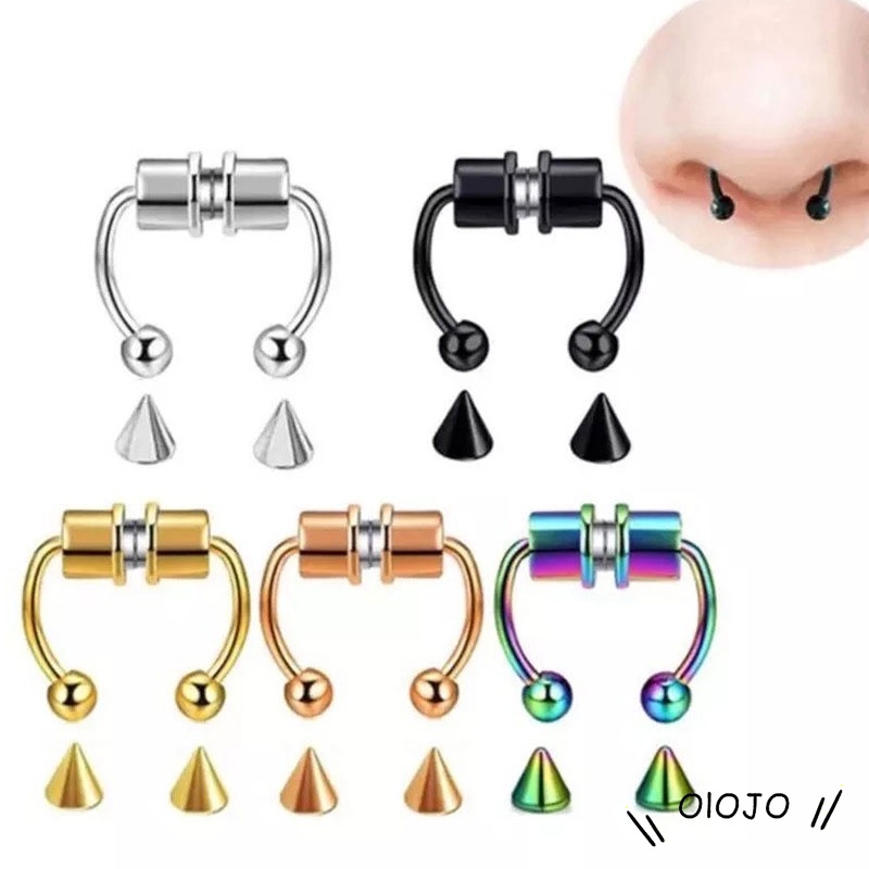 1PCS Tindik Cincin Hidung Palsu Mode Baja Tahan Karat Septum Magnetik U Bahan Cincin Tindik Hidung Non Piercing Nose Ring Unisex