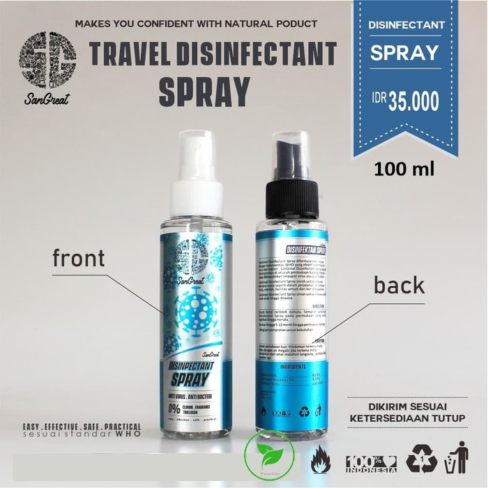 SG Disinfectant Spray Travel Size 100 ml Anti Virus Anti Bakteri murah