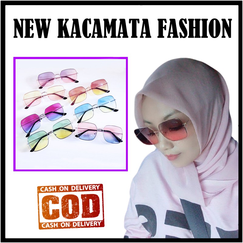 Kacamata Fashion Kotak Dual Color Sunglasses Sunnies Wanita Pria Kaca Mata Dewasa Fashion Kotak