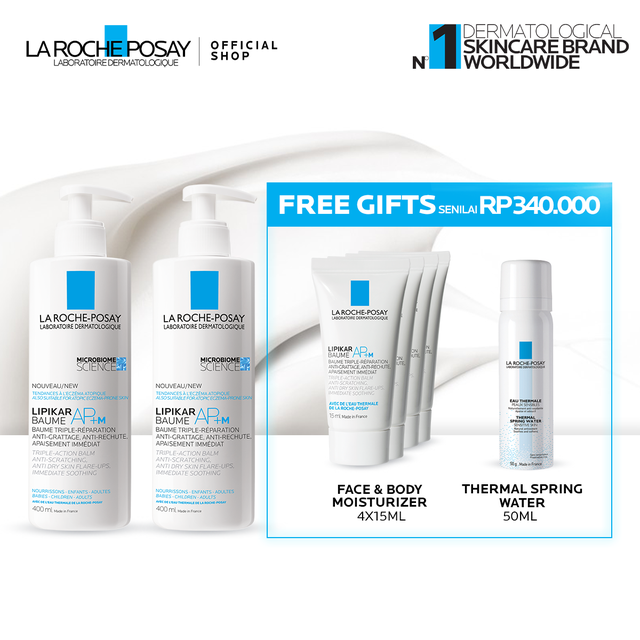 La Roche Posay Lipikar Baume Moisturizing Balm Bundle 2x400ml - Free Gifts Senilai Rp 340.000