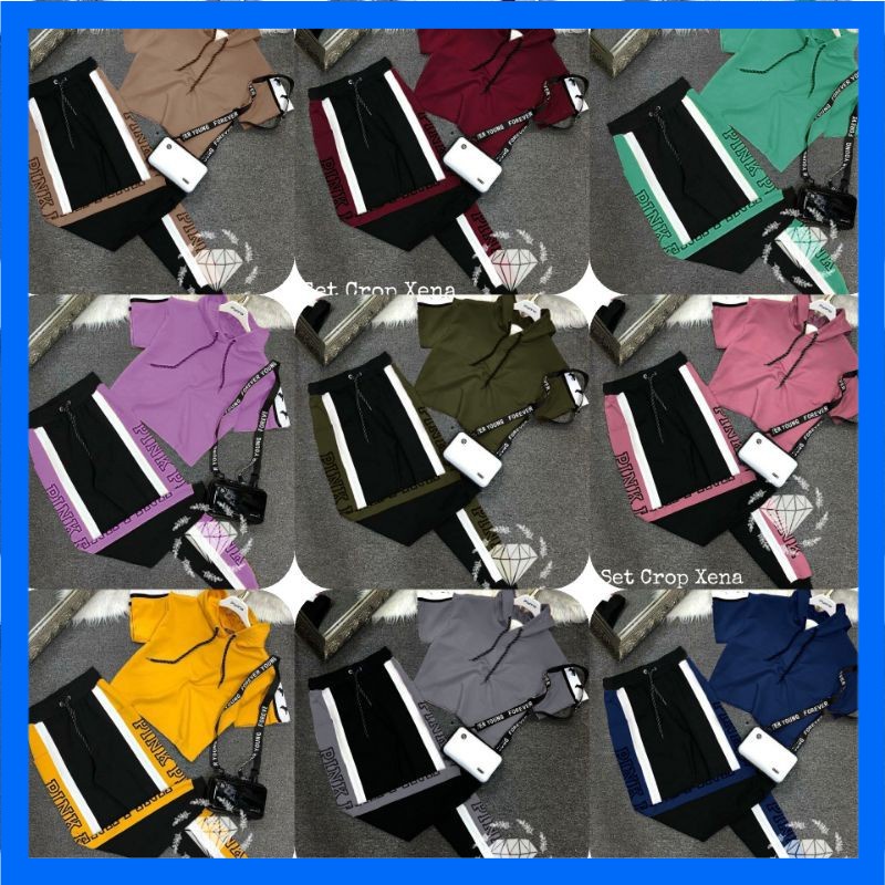 SET STELAN FASHION CELANA BAJU CROP XENA BIGSIZE JUMBO