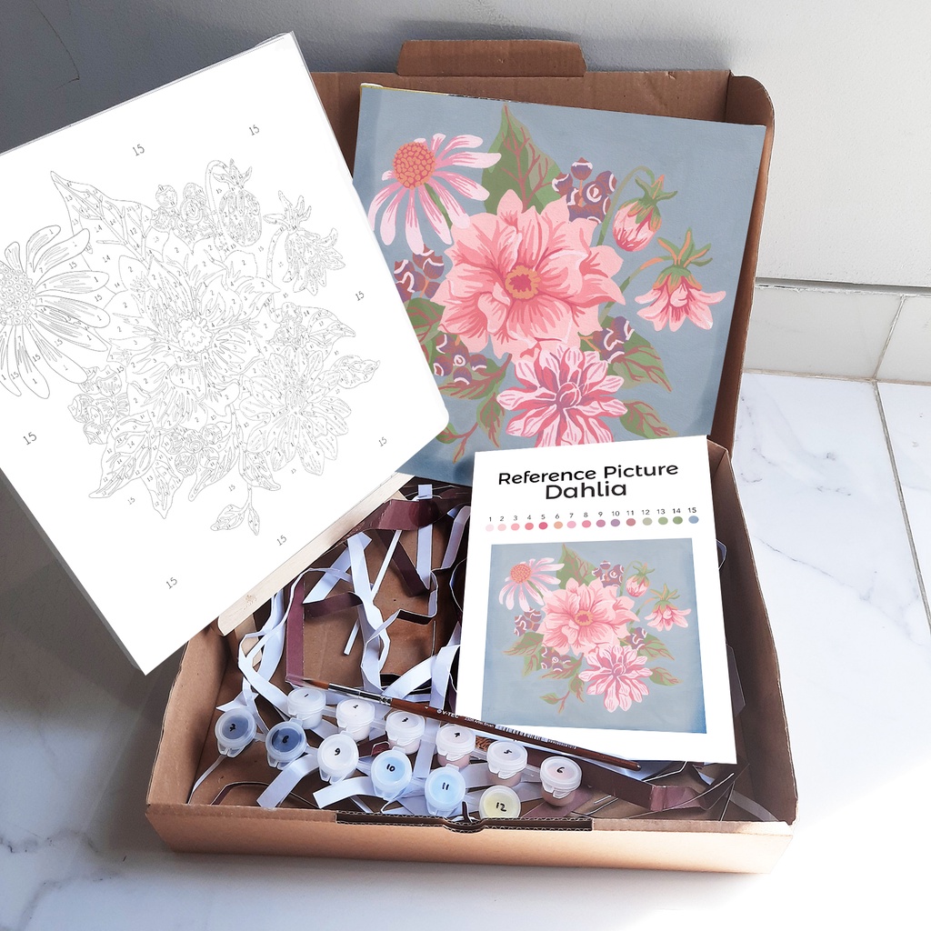 

[Artopia] Paint by Number Canvas Kit Dahlia Edition 25x25cm by PAPERMINT CO / Gouache