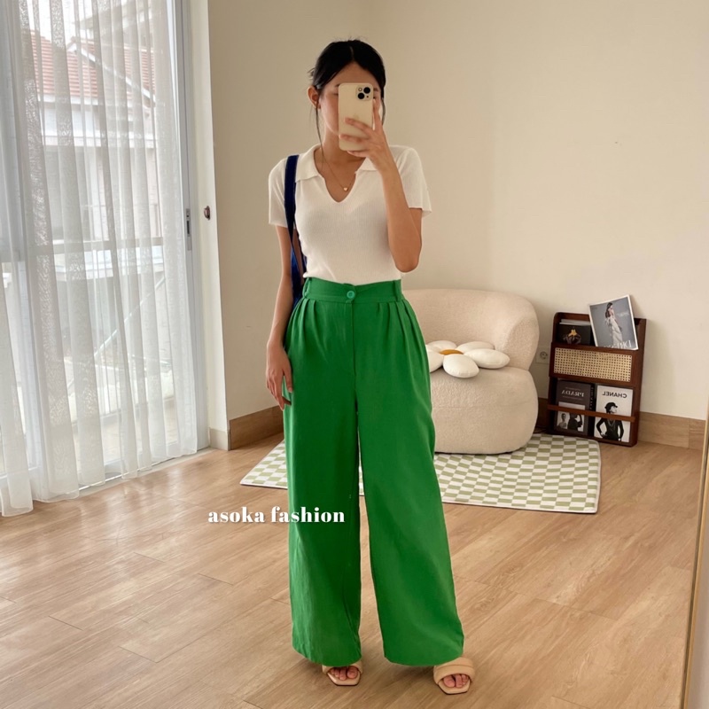 ASOKA Stormi Pants 2124 - Celana Kulot Linen - Celana Wanita Highwaist - POP COLORS