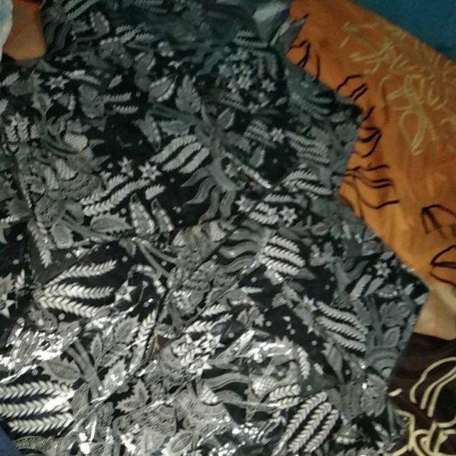 Kemeja Batik Manggar Hitam Abu Panjang Pendek Rbr88d Katun Halus