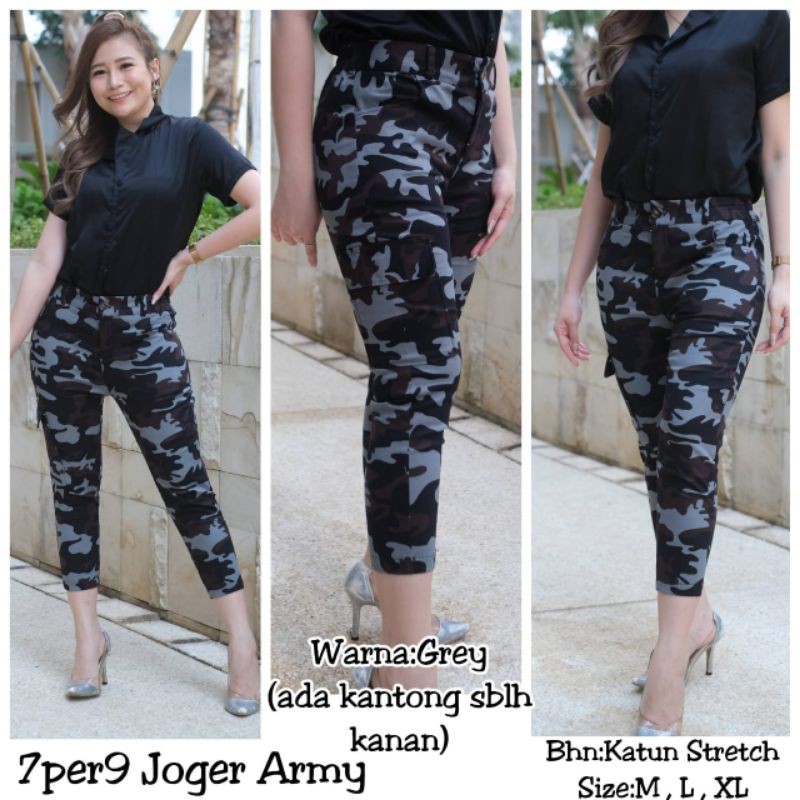 MoeL-Celana Wanita 7per9 Jogger Army Loreng/Celana Panjang Import/Katun Stretch #MURAH #NEW