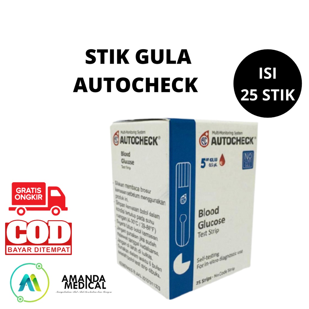 Original AUTOCHECK STIK STRIP GLUKOSA REFILL GULA DARAH CEK TEST ISI 25 STRIP Exp Baru