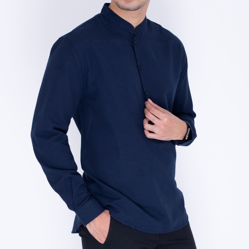 Koko Kurta Pria Panjang Navy - Baju Muslim Pria Lengan Panjang Navy - Kemeja Pria Lengan Panjang Navy