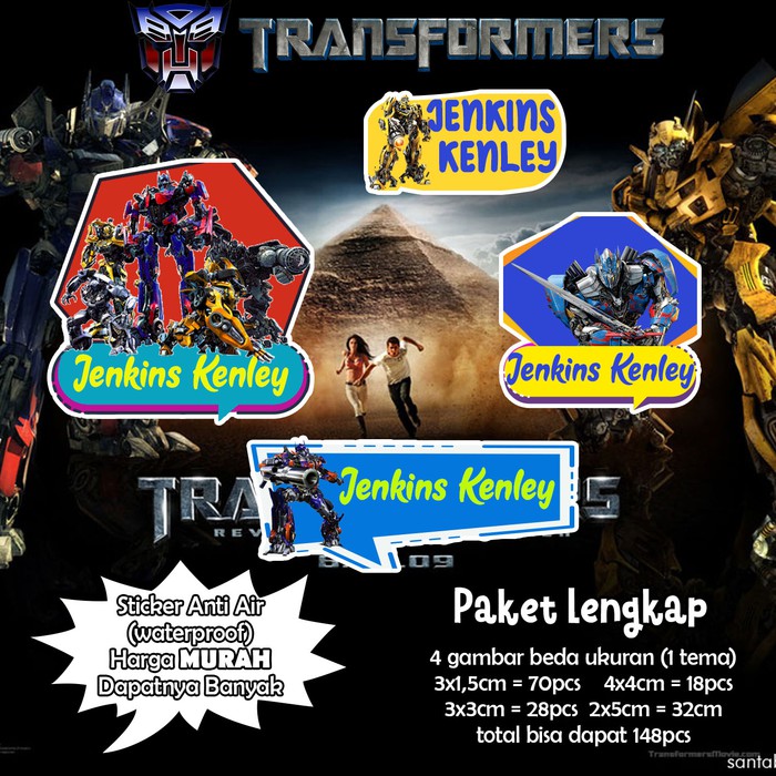 

Sticker Nama Lucu/Custom/Kartun/Cartoon/Waterproof - TRANSFORMER 95pc