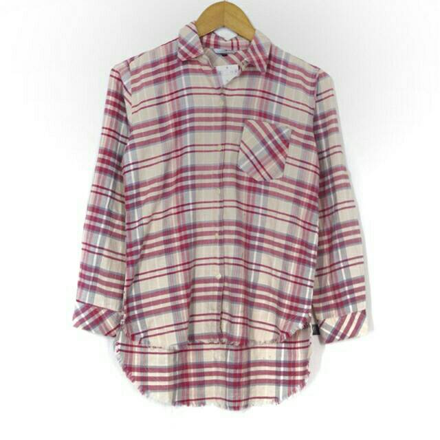 Flanel pink branded kemeja wanita import pink shirt longsleeve kerja kantor casual tartan kotak