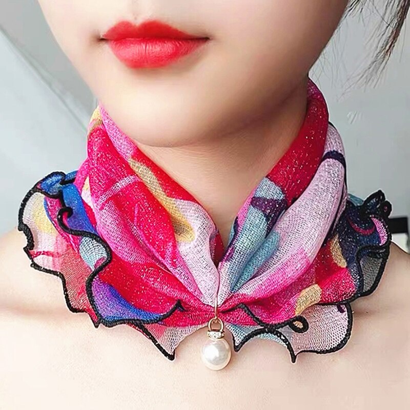 Syal leher pencetakan sederhana temperamen Korea Fashion Wanita Mini scarf Aksesoris