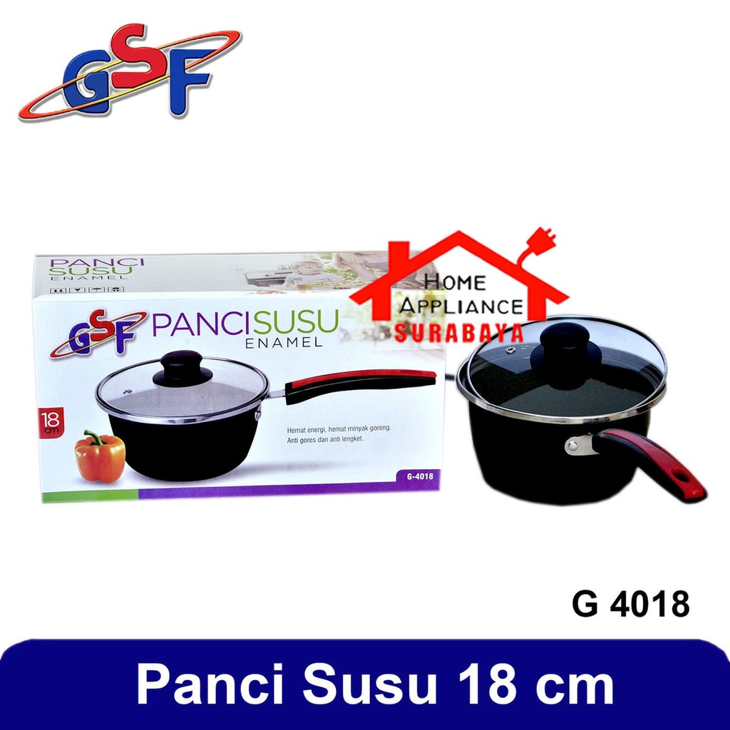 Panci Susu Saus - Sauce Pan Enamel Anti Lengket + Tutup Kaca 18 CM GSF G 4018