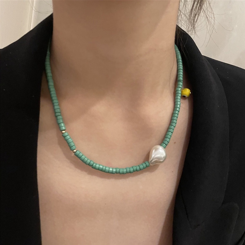 Kalung Choker Manik-Manik Mutiara Warna Hijau Gaya Bohemian Untuk Wanita