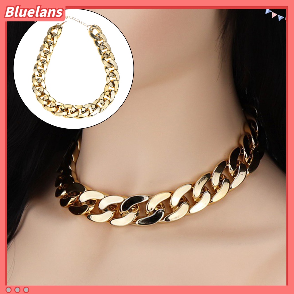 Bluelans Kalung Rantai Choker Bahan Alloy Tebal Dapat Disesuaikan Gaya Hip Hop Untuk Wanita