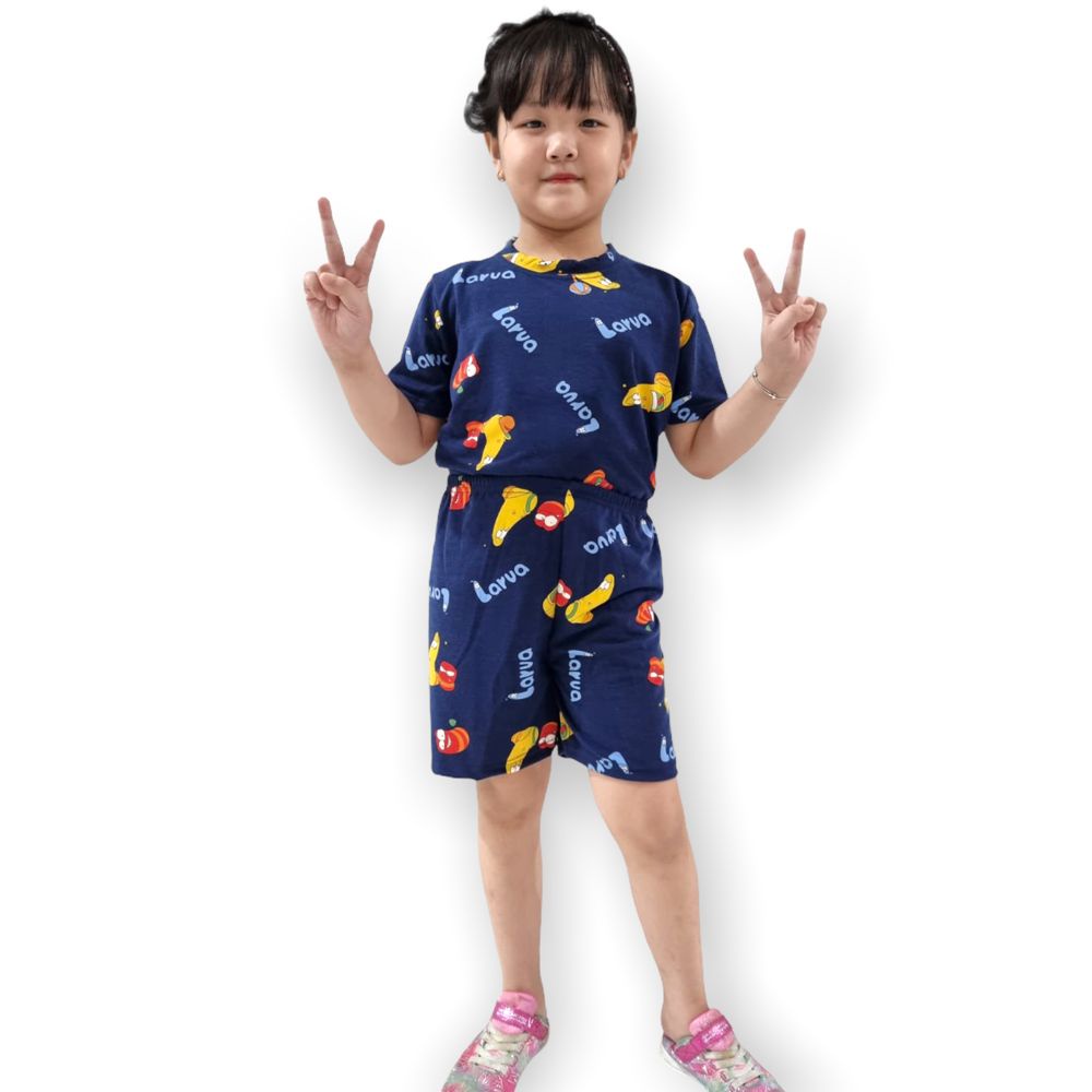 3037 SETELAN ANAK PEREMPUAN MOTIF LARVA TERBARU 1-8 TAHUN NENDES-1