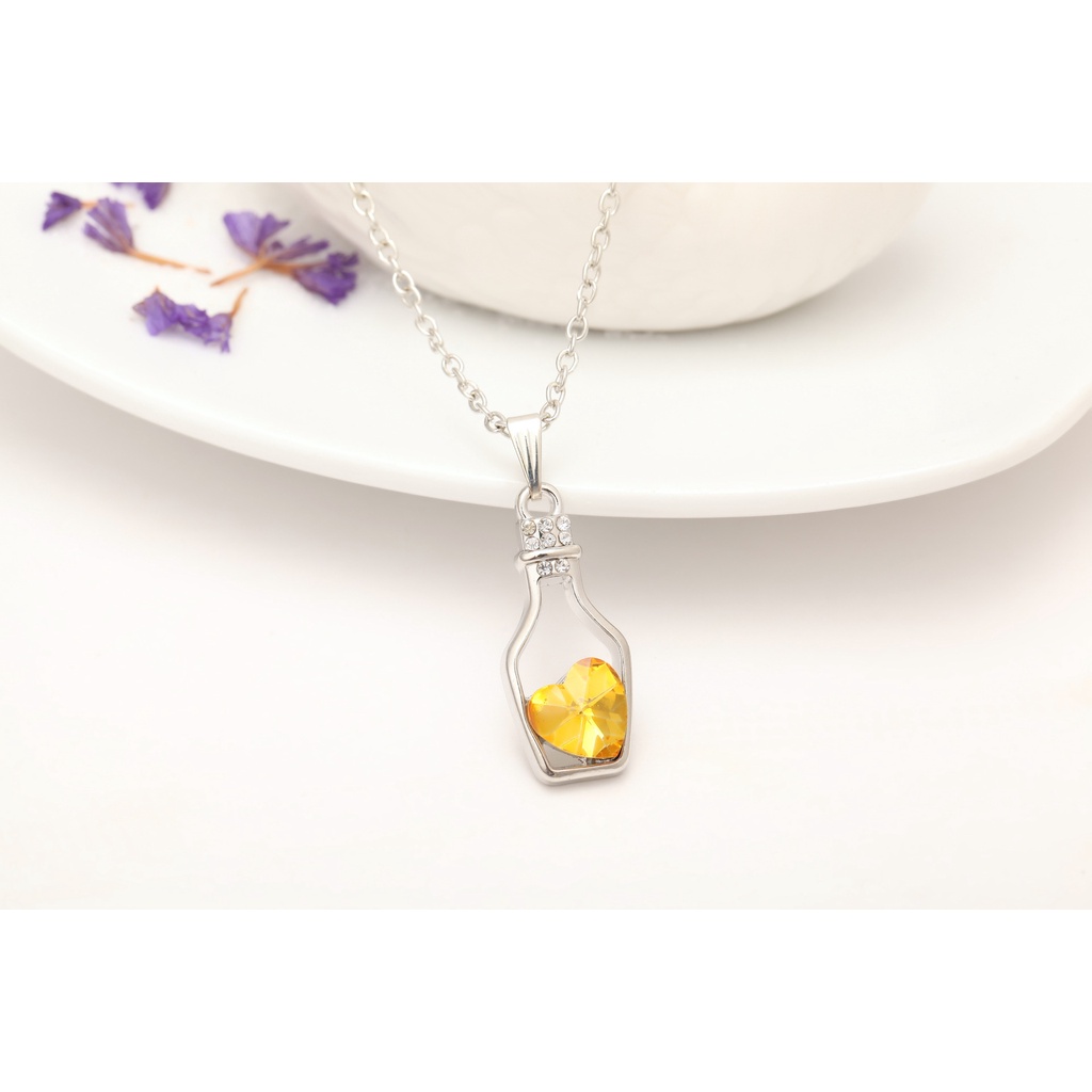 SEUSUK Creative Korean Fashion Popular Wishing Bottle Necklace Flash Diamond Peach Heart Austrian Crystal Pendant Drifting Bottle Strong Chain Female