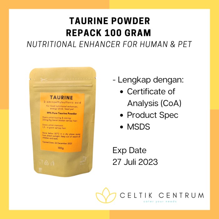 NEW TAURINE POWDER 99% PURE - Repack 100 gram