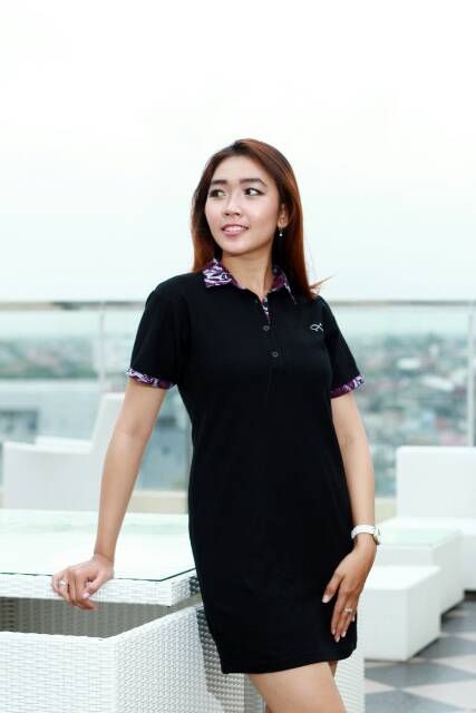 Dress Kombinasi Batik Wanita Hitam M L XL XXL