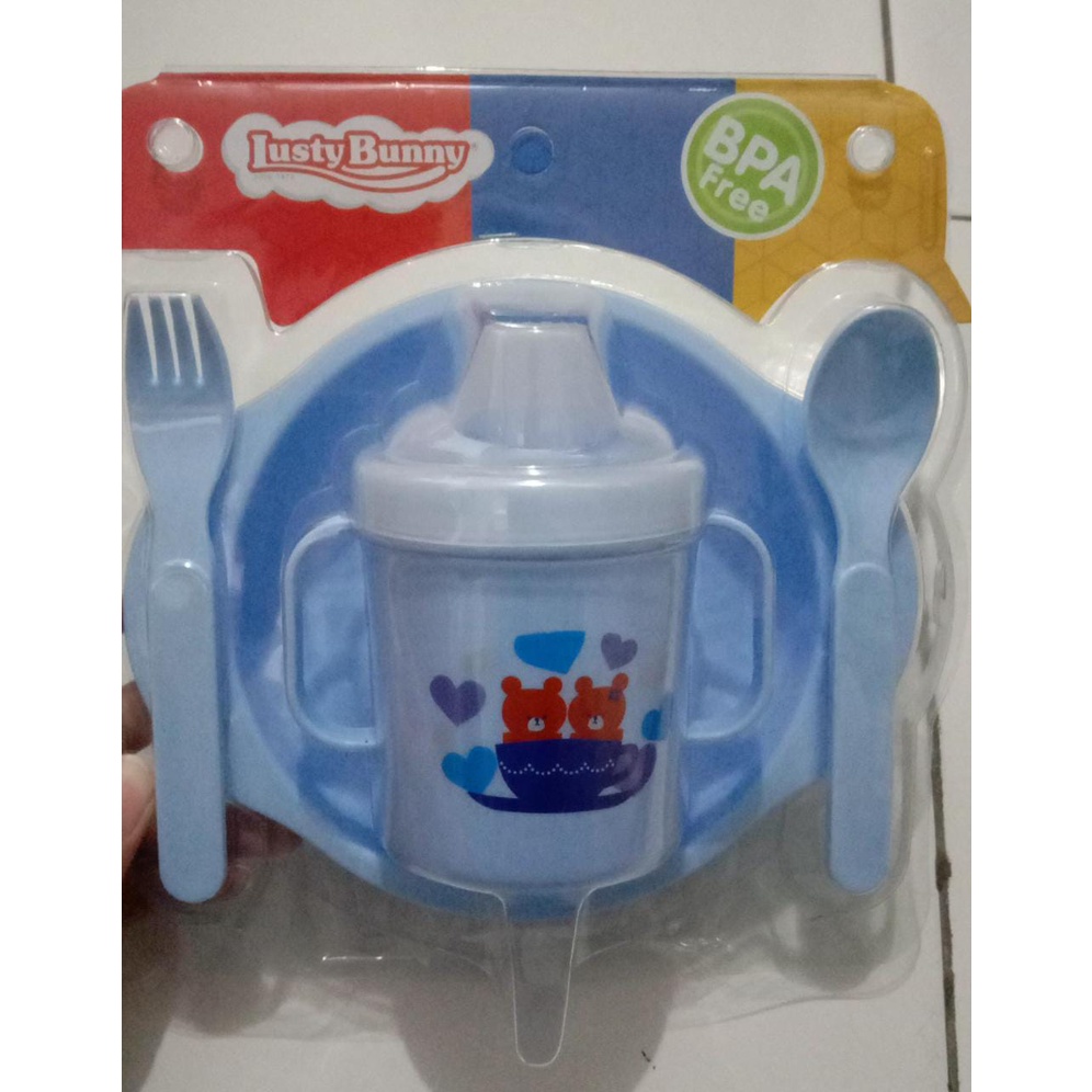 LUSTY BUNNY FEEDING SET ISI 3 PCS PERLENGKAPAN MAKAN BAYI KEMASAN MIKA