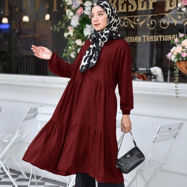 Aurel Tunik Atasan Wanita Muslim Jumbo Busui Size M.L.XL.XXL Bahan Katun Premium Terlaris &amp; Terbaru Motif Polos BEST SELLER!!