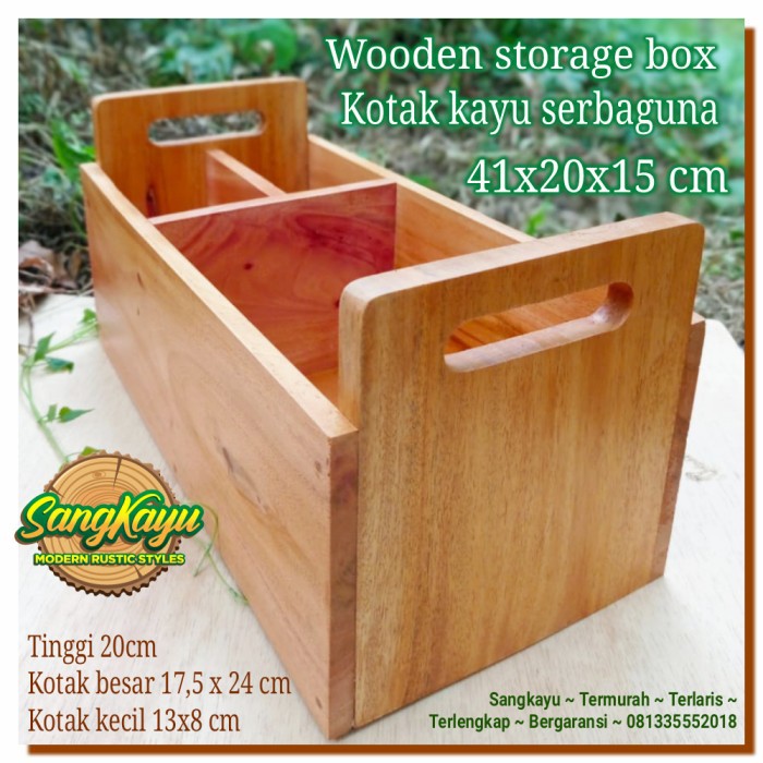 Kotak penyimpanan kayu serbaguna 41x30x15 cm storage box multi fungsi