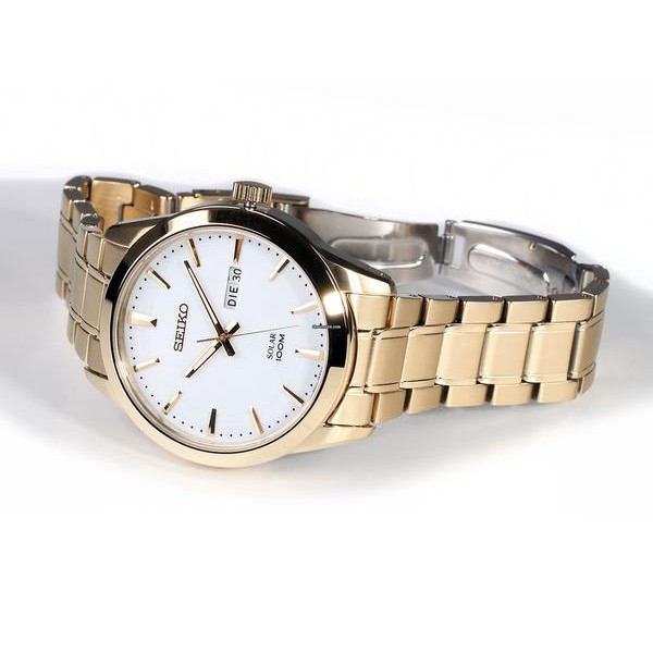 Seiko Mens SNE366P1 Solar Gold Coating Bracelet | Jam Pria SNE366