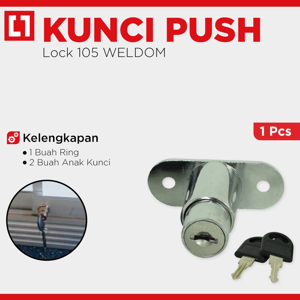 Kunci Pushlock Laci Meja Dorong Etalase  - 22mm - Weldom