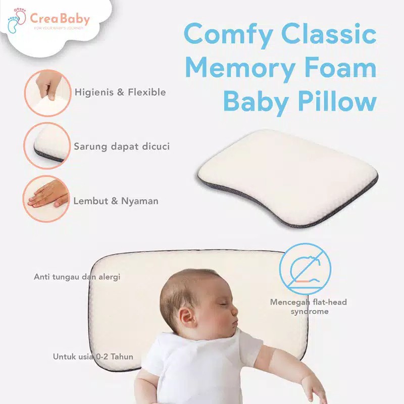 Crea Baby Comfy Classic Memory Foam Baby Pillow - Bantal Peyang Bayi