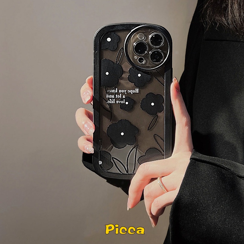 Soft Case TPU Motif Bunga Hitam Untuk Redmi 10A 10 9A 9 10C 9T 9C NFC Note 11pro 8 9s 9pro 11 10 10s 10pro