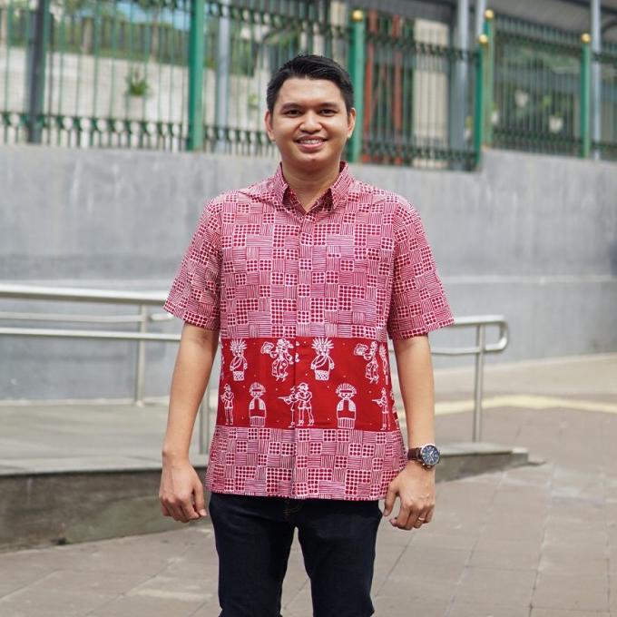 NONA RARA - Abang Betawi Red M0048, Kemeja pria batik modern Nonarara