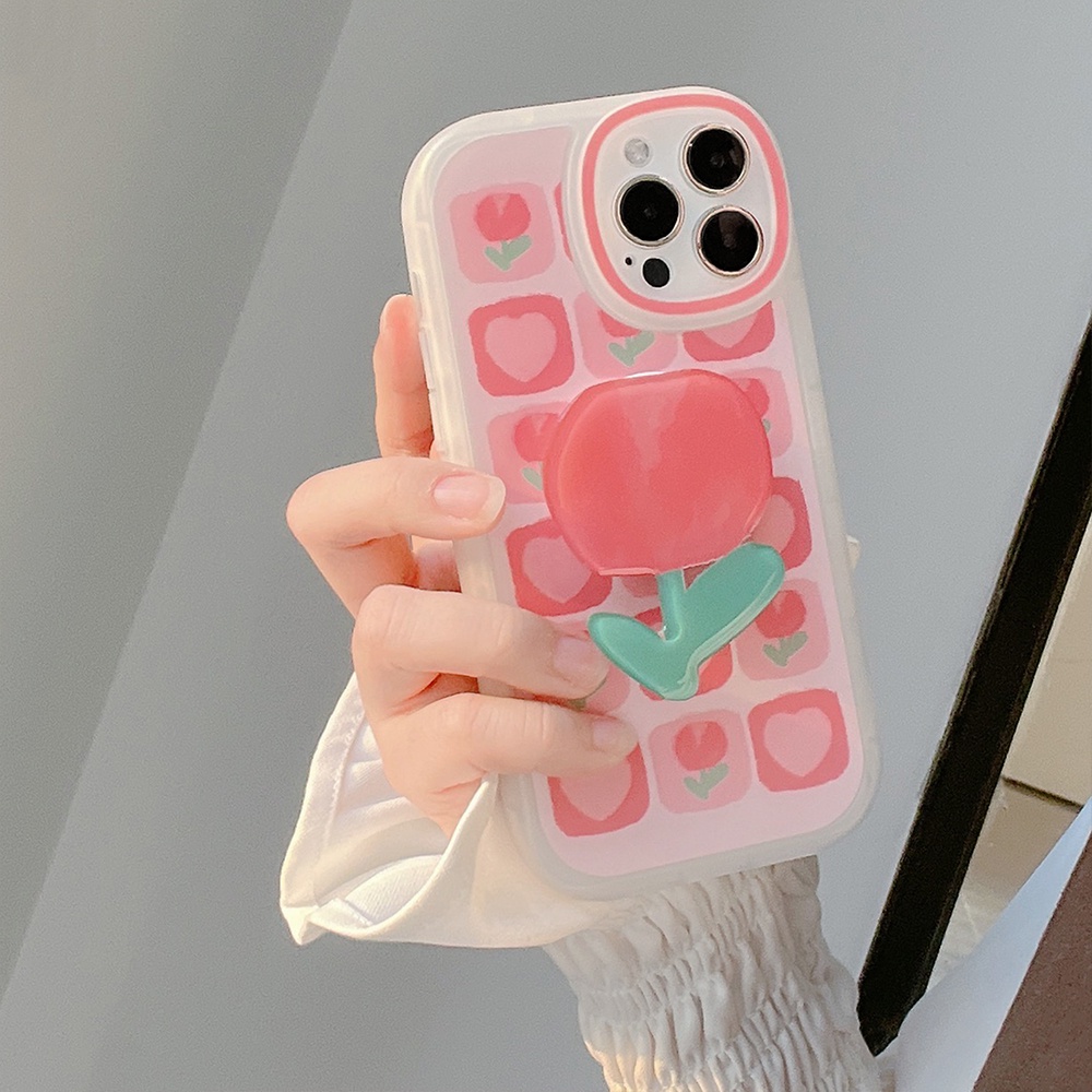 Case Bahan TPU Bentuk Bulat Desain Tulip Untuk iPhone 11 Pro max 12 13 Pro max mini XS max xr 7 8 Se 2020 plus