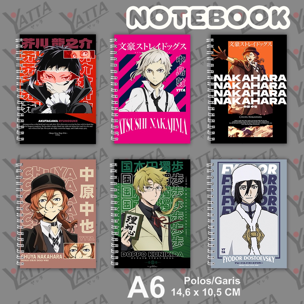 

Notebook Anime Ukuran A6 14,6 x 10,5 cm Bungo Stray Dogs Dazai Chuuya Seri 2