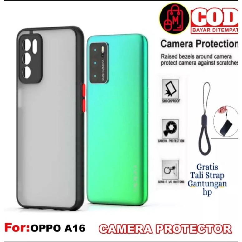 Case Aero Oppo A16 - Silikon Case Pelindung Kamera Protect Free Strap Tali Gantungan Hp