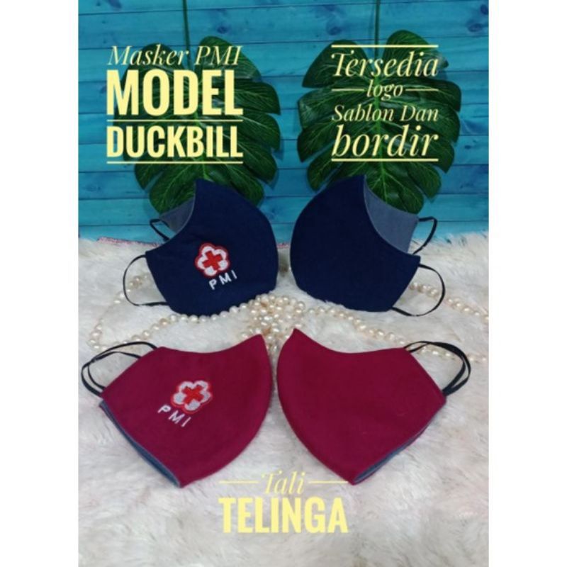 Masker Palang Merah Indonesia (PMI) Duckbill Logo Bordir dan Sablon